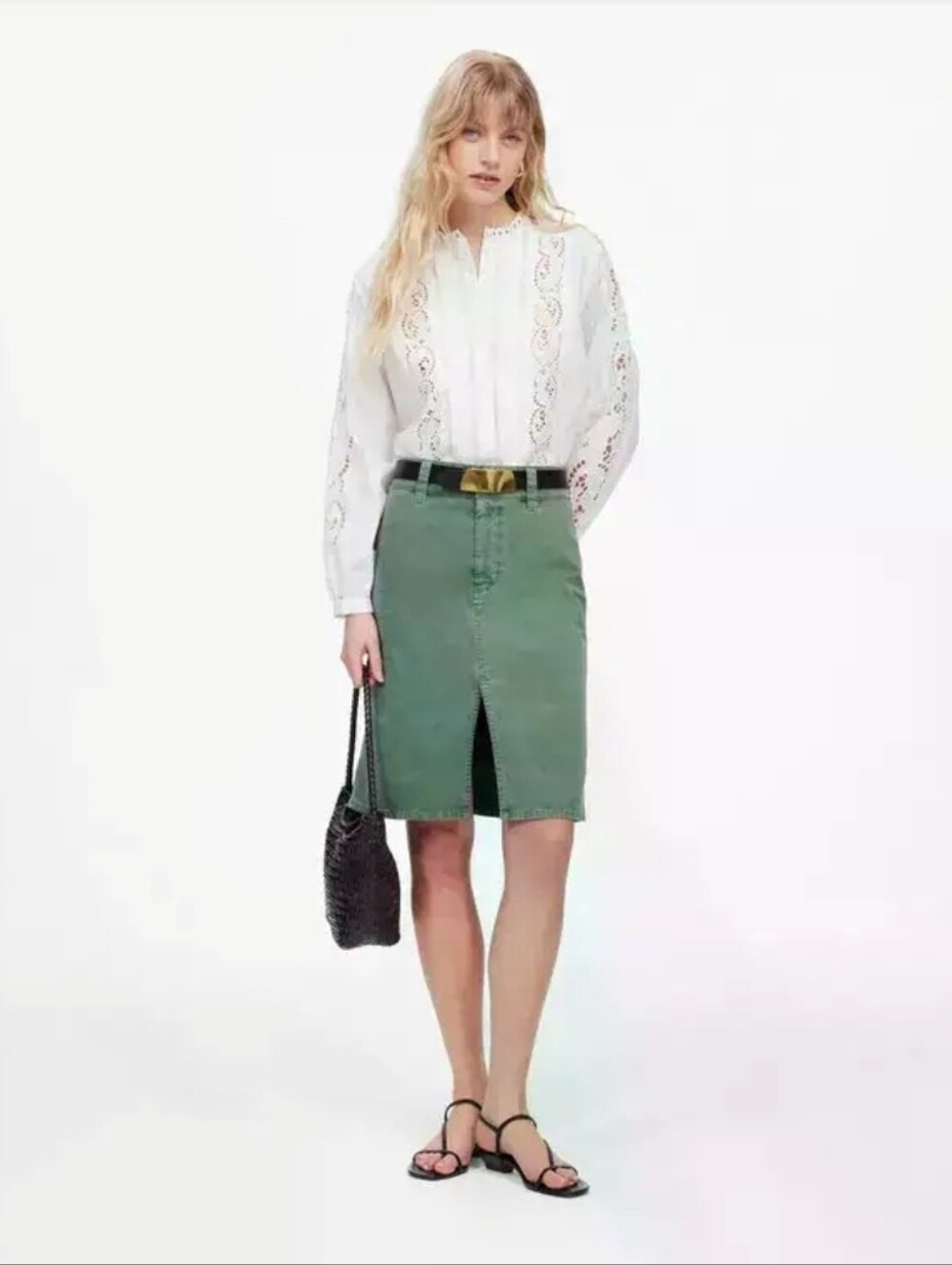 Madewell Olive Green High-Rise Pencil Skirt with Front Slit